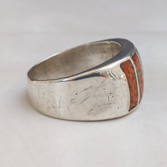 Sterling Coral Inlay Wide Band — Size 11 - Picture 4 of 14